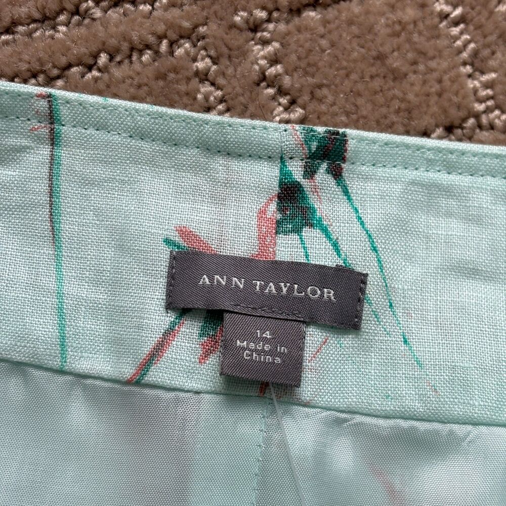 Ann Taylor Linen Dress Women's 14 Light Mint Green Cottage Watercolor Floral NWT - Picture 4 of 7